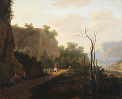 A Rocky Landscape with Figures, Sunset by Andries Both