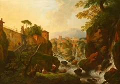 A Rocky Waterfall with City Walls (A Capriccio of Tivoli) by Christian Wilhelm Ernst Dietrich