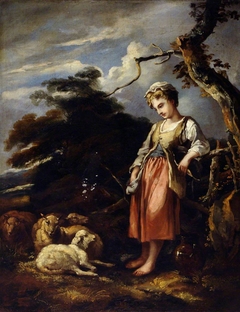 A Shepherdess and Sheep by manner of Thomas Barker