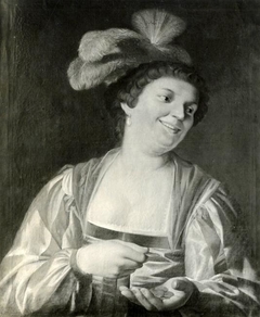 A woman laughing, while counting money