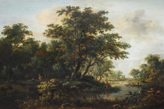 A Wooded River Valley with Two Fishermen