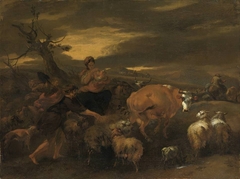 Abendlandschaft mit Viehherde und Hirten by Nicolaes Pieterszoon Berchem