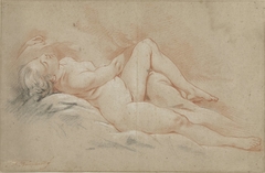 Achterover liggend vrouwelijk naakt by François Boucher
