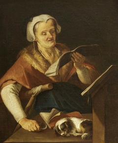An Old Woman Singing and a Dog