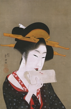 Beauty Blotting Her Lip Rouge by Utagawa Toyokuni I