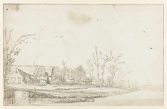 Boerderijen aan het water by Esaias van de Velde