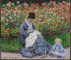 Camille Monet and a Child in the Artist's Garden in Argenteuil by Claude Monet