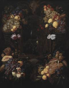 Cartouche with Garlands of Fruit and a Wine Glass