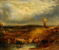 Cattle and a Windmill by circle of William Alfred Delamotte