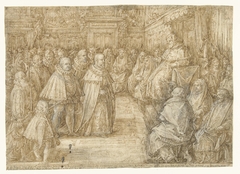 Cosimo I Medici treedt het College van Kardinalen te Rome binnen by Jan van der Straet