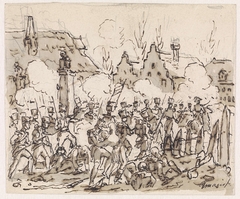 De inneming van een dorp by Gerardus Emaus de Micault