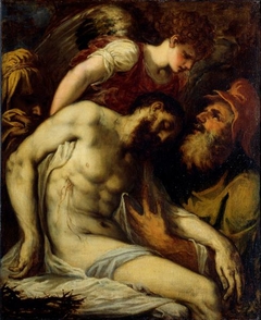 Dead Christ supported by Angels by Andrea Schiavone