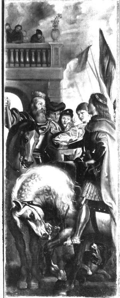 Die Könige Clothar und Dagobert disputieren mit einem Herold des Kaisers Mauritius (Kopie nach)
