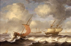 Dutch ships in a breeze by Monogrammist DW