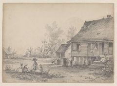 Eenvoudige woning met figuren by Hendrik Huygens