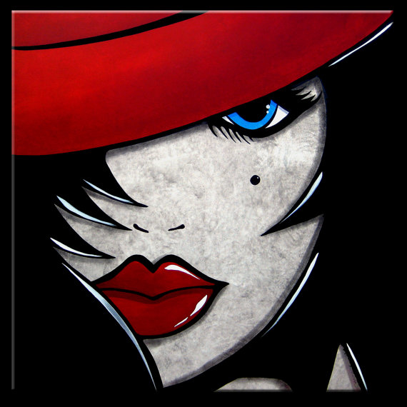 Face To Face - Original Abstract painting Modern pop Art Contemporary large Portrait red hat FACE by Fidostudio