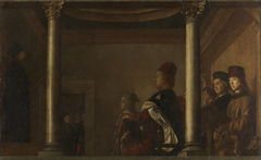 Federico da Montefeltro, Duke of Urbino (1422-1482), his son Guidobaldo (1472-1508), and others listening to a discourse