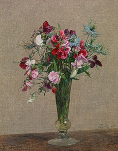 Fleurs, pois de senteurs et nigelles dans un petit vase by Henri Fantin-Latour