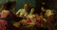 Flute-Playing Shepherd with four Nymphs
