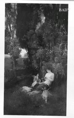 Frauengestalt mit Putten in Parklandschaft by Friedrich August von Kaulbach
