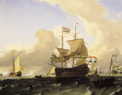 Frigate and Other Vessels on a Rough Sea