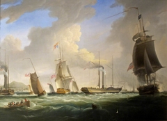 George IV on board the 'Lightning', the first Post Office Steam Packet to Dublin, 12 August 1821 by William John Huggins