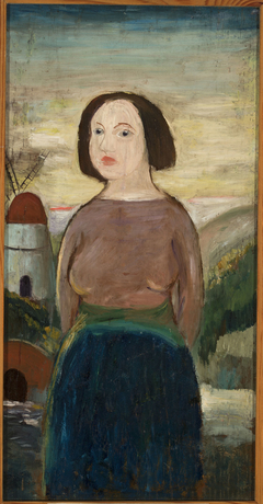 Girl against the background of a landscape with a windmill by Tadeusz Makowski