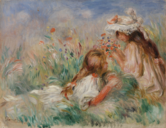 Girls in the Grass Arranging a Bouquet (Fillette couchée sur l'herbe et jeune fille arrangeant un bouquet) by Auguste Renoir