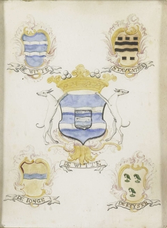 Het wapen van Laurens Jacobsz de Witte, vader van Anna Jacoba de Witte, met de wapens van zijn vier grootouders by Unknown Artist