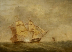 HMS 'Pique' carrying away her rudder by John Christian Schetky