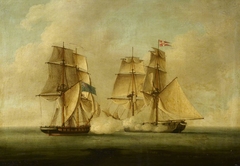 HMS 'Sappho' capturing the Danish brig 'Admiral Jawl', 2 March 1808: ships engaged by Francis Sartorius