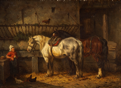Horses in a stable by Willem Jacobus Boogaard