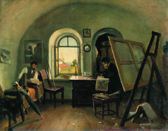 I. I. Shishkin and A. V. Gine in the Studio on the Valaam Island by Ivan Shishkin
