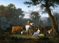 Landscape with cattle and figures by Adriaen van de Velde