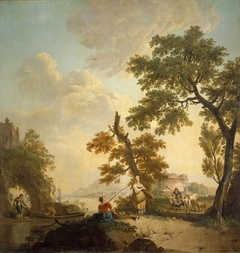 Landscape with Fishermen and Women and a City in the distance by Anonymous