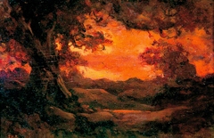 Landscape with Red Sunset