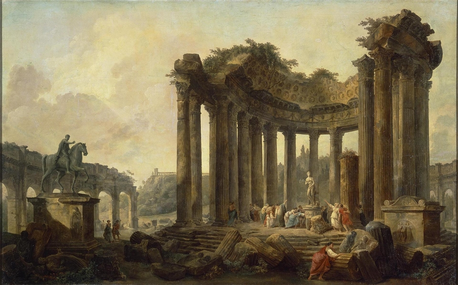 Landscape with the Ruins of the Round Temple, with a Statue of Venus and a Monument to Marcus Aurelius