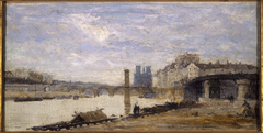 Le Pont de la Tournelle, l'Ile Saint-Louis et l'Estacade, vus de l'île Louviers by Charles-Émile Cuisin