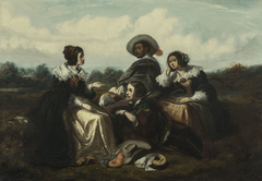 Le récit. Personnages en costume Louis XIII by Gustave Morin