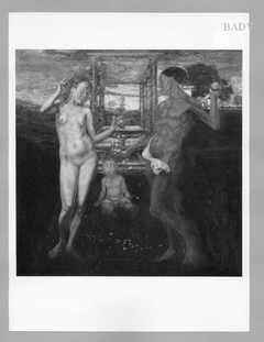 Männlicher und weiblicher Akt mit Amor an einem Brunnen by Friedrich Stahl