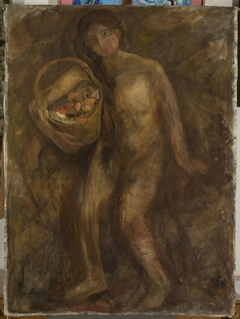 Nude girl with a basket of apples by Tadeusz Makowski