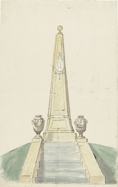 Obelisk met trap en twee urnen