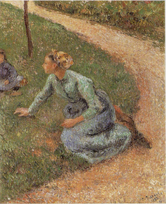 Paysanne assise au bord d'un chemin by Camille Pissarro