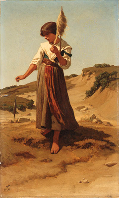 Peasant Girl Spinning by Elihu Vedder