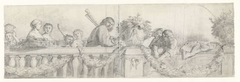 Personen op een balustrade met festoenen by Cornelis Holsteyn