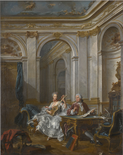 Portrait du marquis et de la marquise de Faventines jouant de la musique by Jean Valade