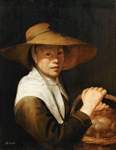 Portrait of a girl with a basket of eggs