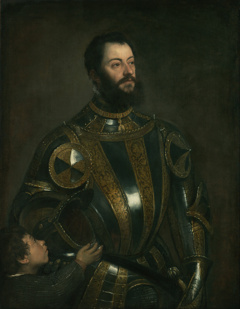 Portrait of Alfonso d'Avalos, Marchese del Vasto, in Armor with a Page by Titian