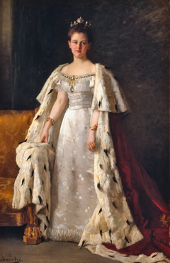 Portrait of Queen Wilhelmina in coronation robes by Thérèse Schwartze