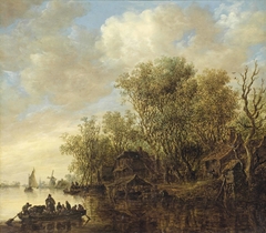 River Landscape with Fully-laden Ferry Boat